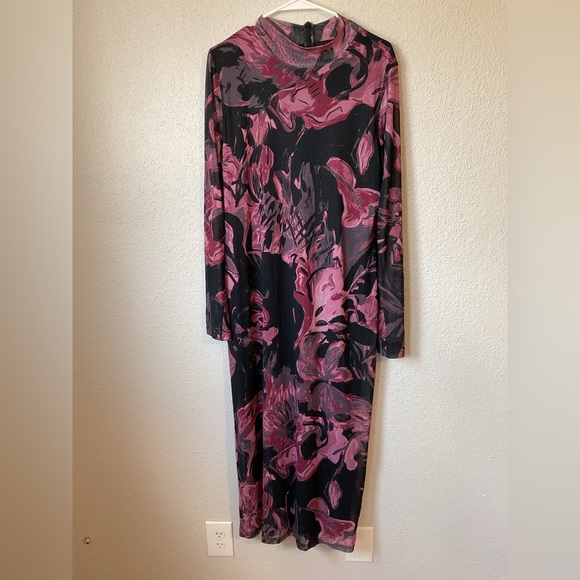 Prabal Gurung x RTR Abstract Floral Mesh Midi Dress Size XXL Pink Black - Picture 5 of 13